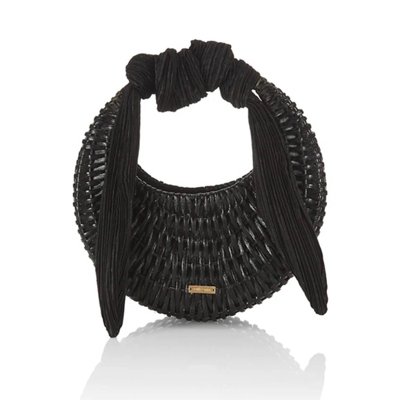 Cult Gaia Woven Rattan & Silk Black Top Handle Mini Bag Gently Used - Picture 1 of 10